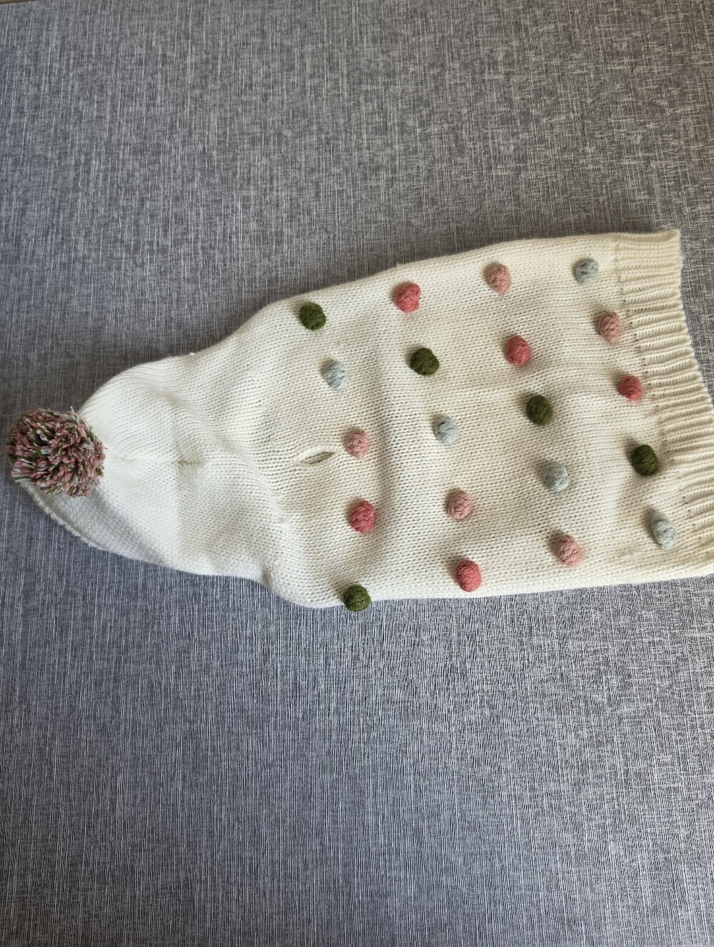 NWOT Rachel Zoe Cream Pink Green Dog Sweater Pom Pom Size Small